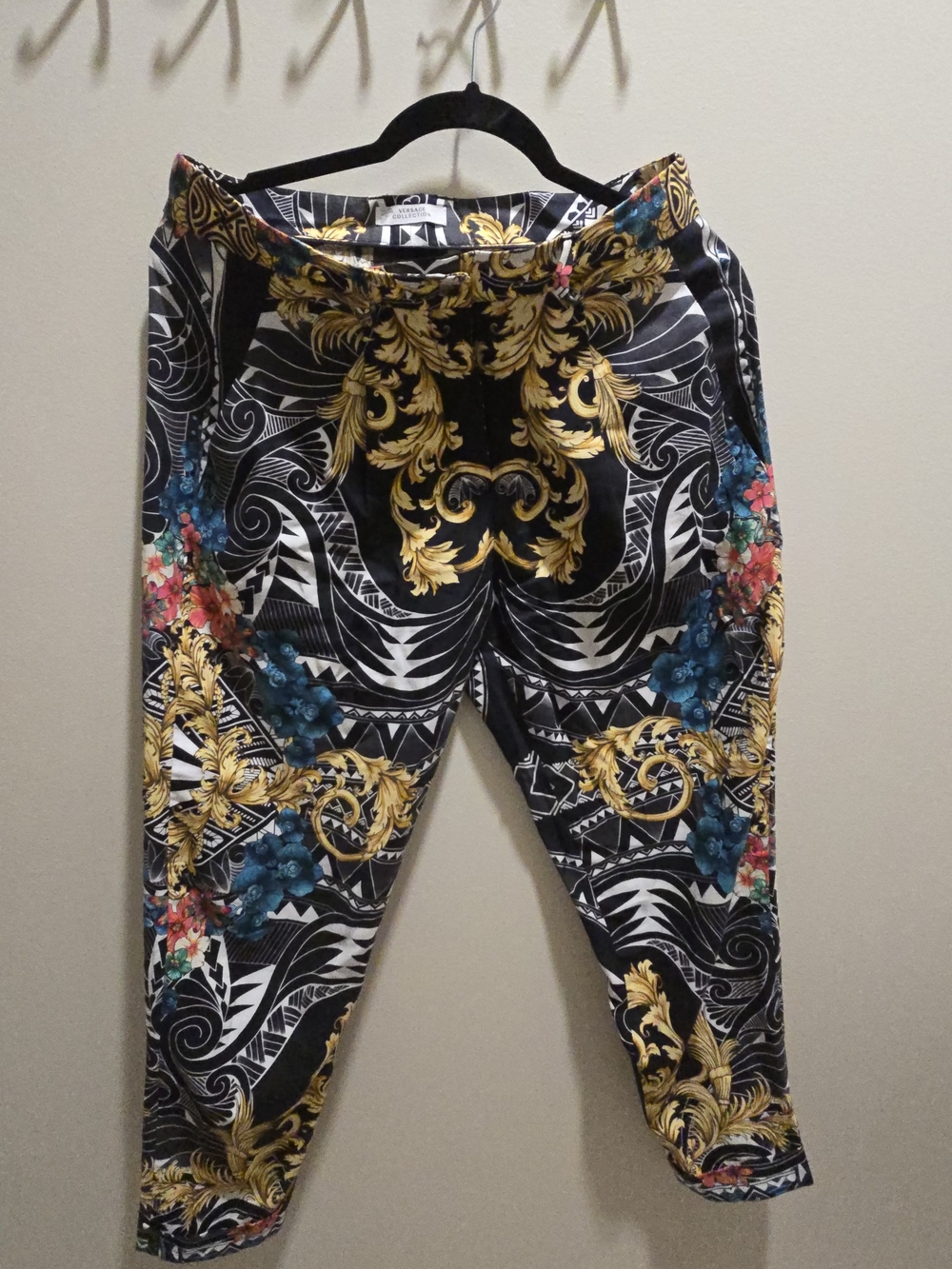 Versace Black Baroque Pants Floral Accents M